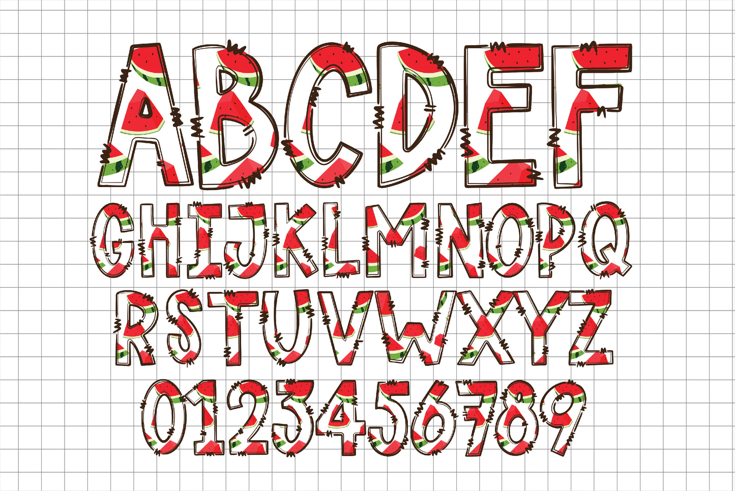 Watermelon Doodle Alphabet Letters