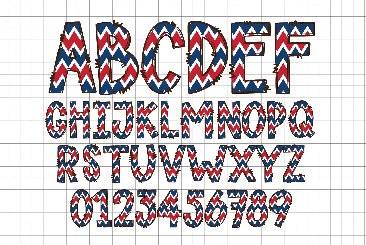 USA Flag Doodle Alphabet