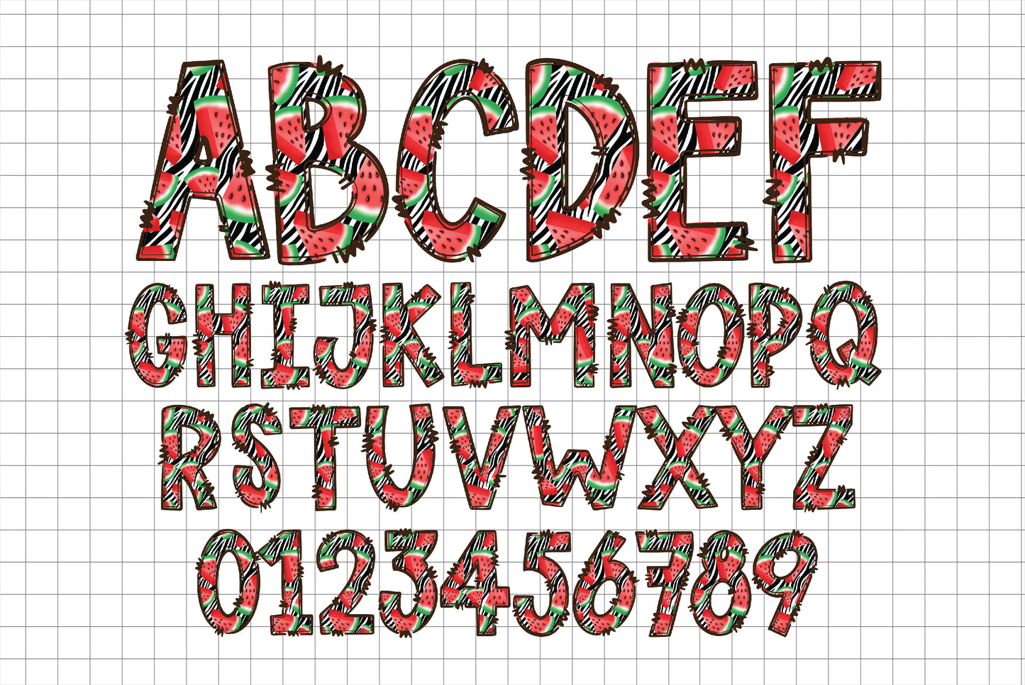 watermelon doodle alphabet letters