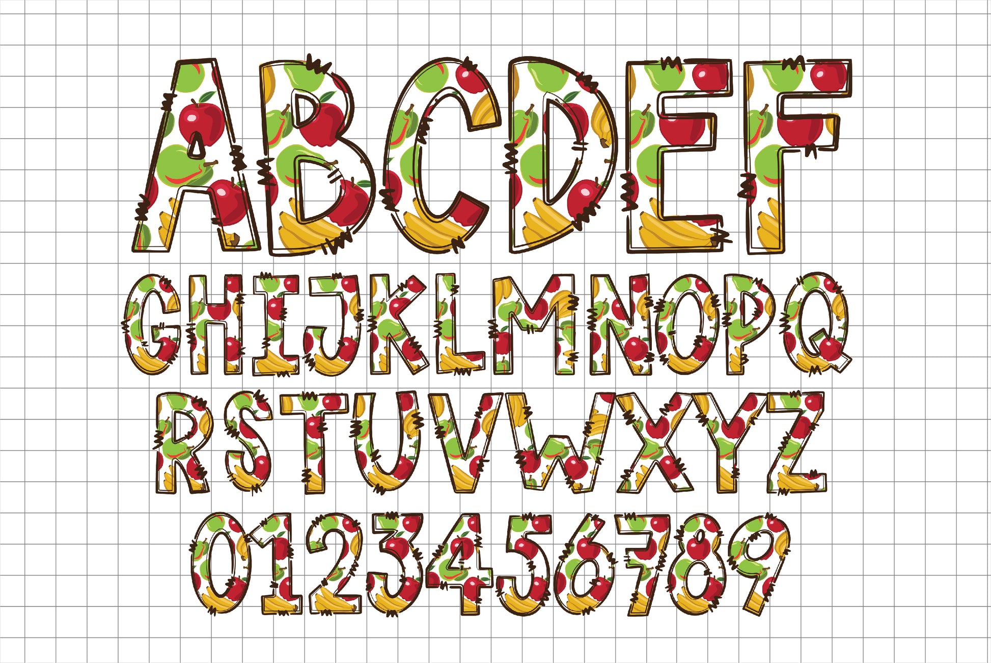 Fruit Doodle Alphabet Clipart