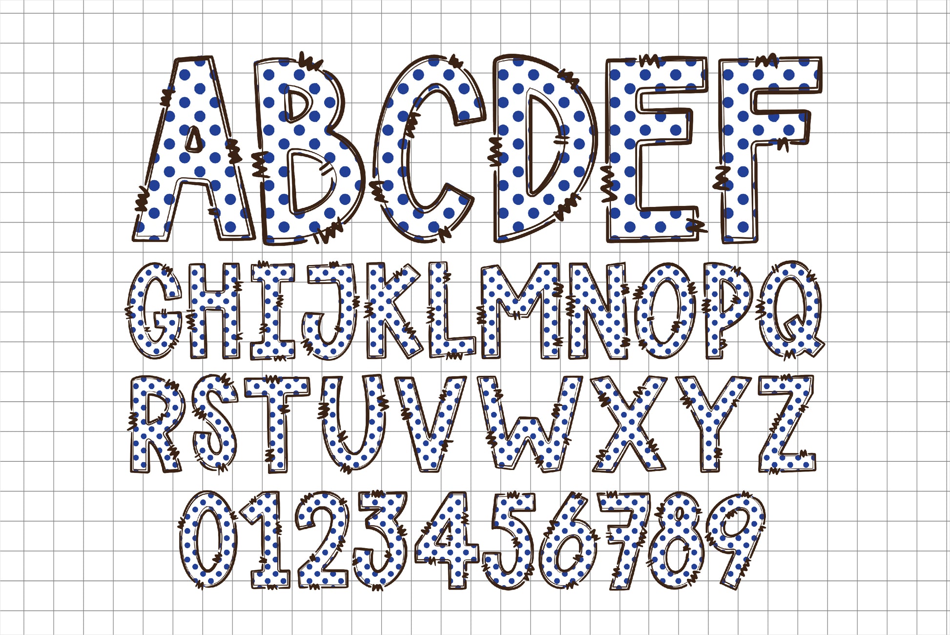 Blue Dots Doodle Alphabet Letters