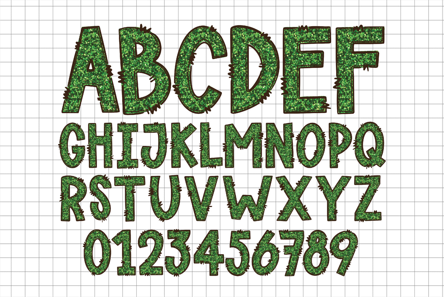 Green Glitter Alphabet PNG Sublimation