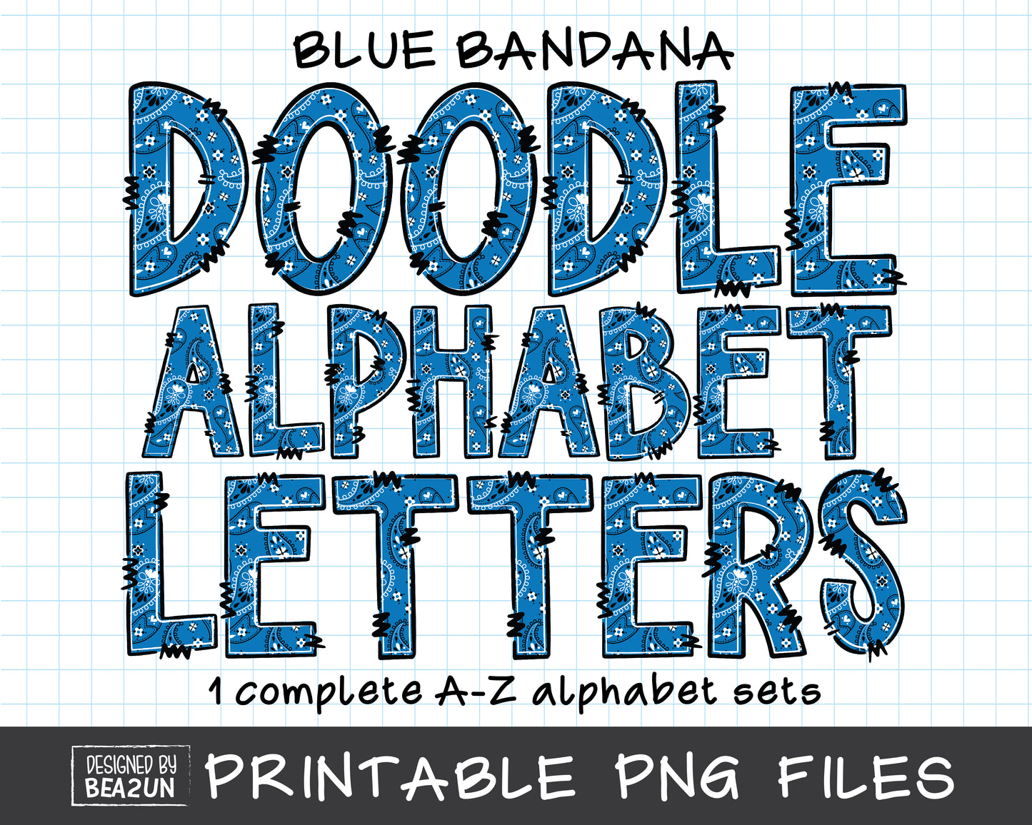 Blue Bandana Doodle Alphabet Letters