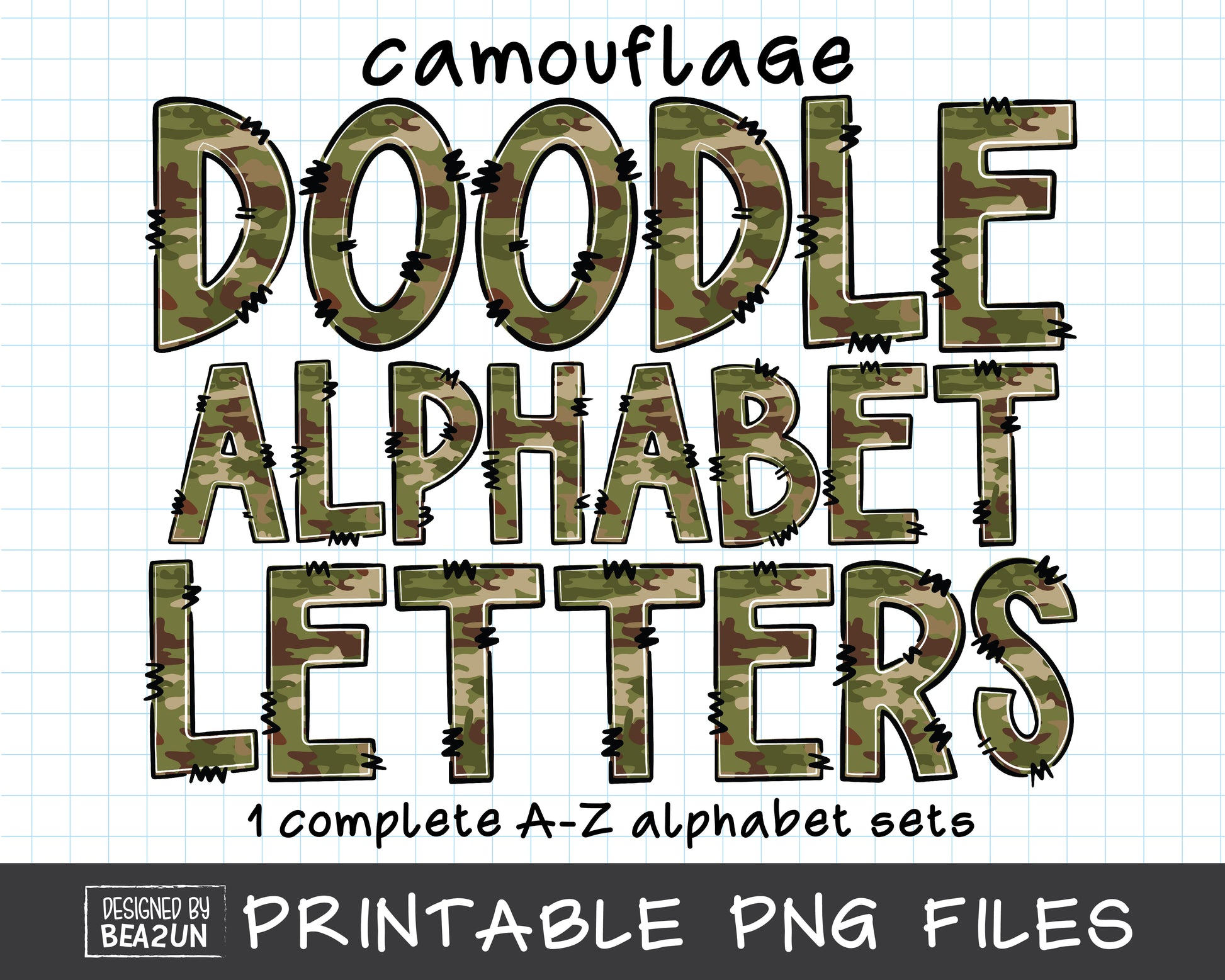 Camouflage Doodle Alphabet Letters