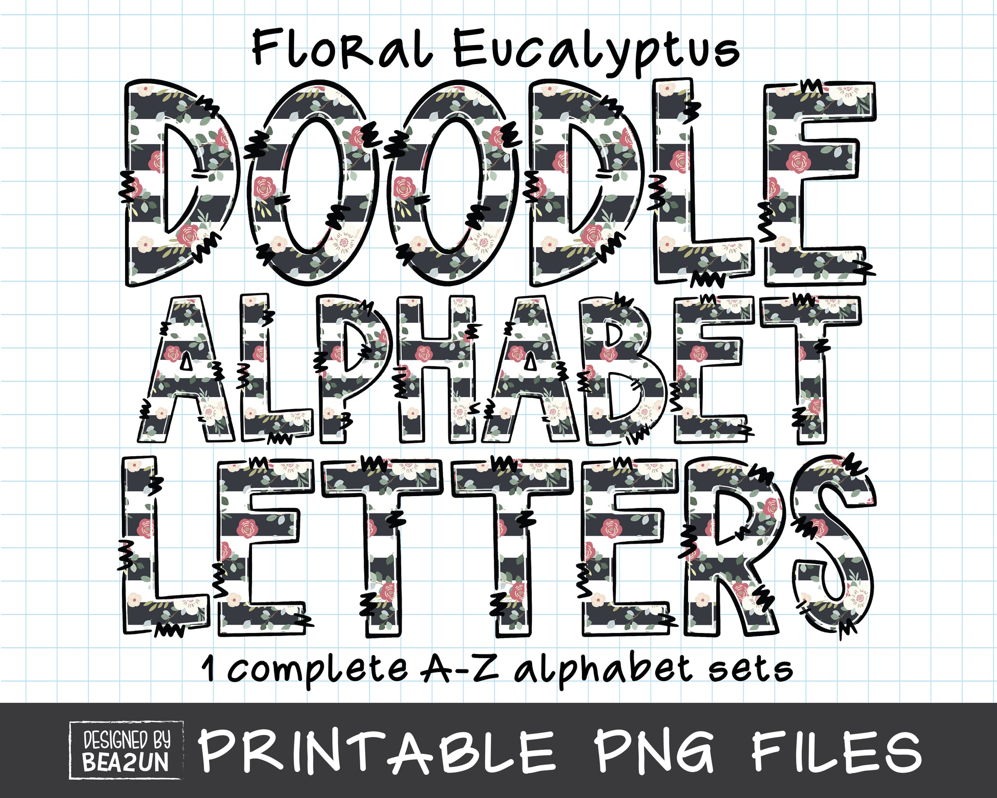 Floral Eucalyptus Doodle Alphabet Letters