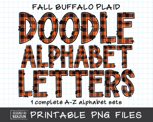 Fall Buffalo Plaid Doodle Alphabet Letters