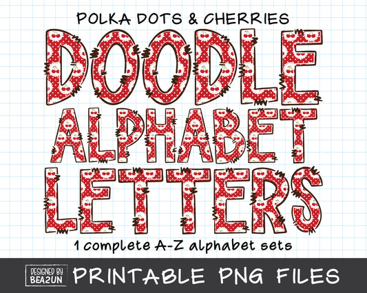 Polka Dots And Cherries Doodle Alphabet Letters