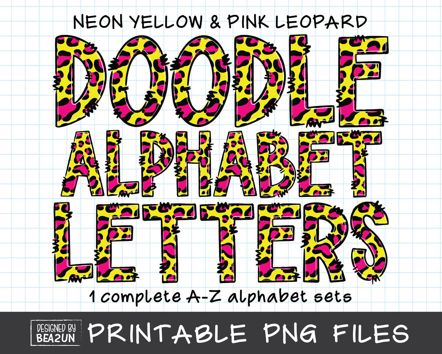 Neon Yellow & Pink Leopard Alphabet