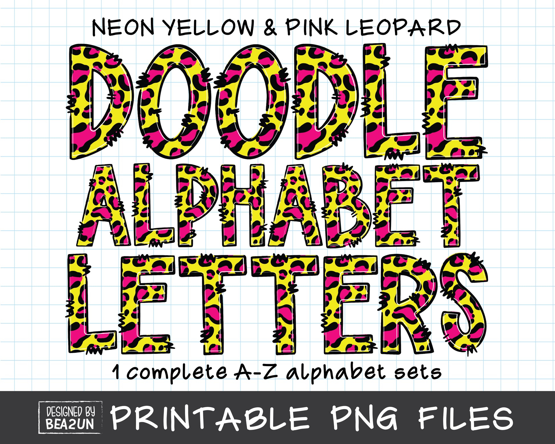 Neon Yellow & Pink Leopard Alphabet