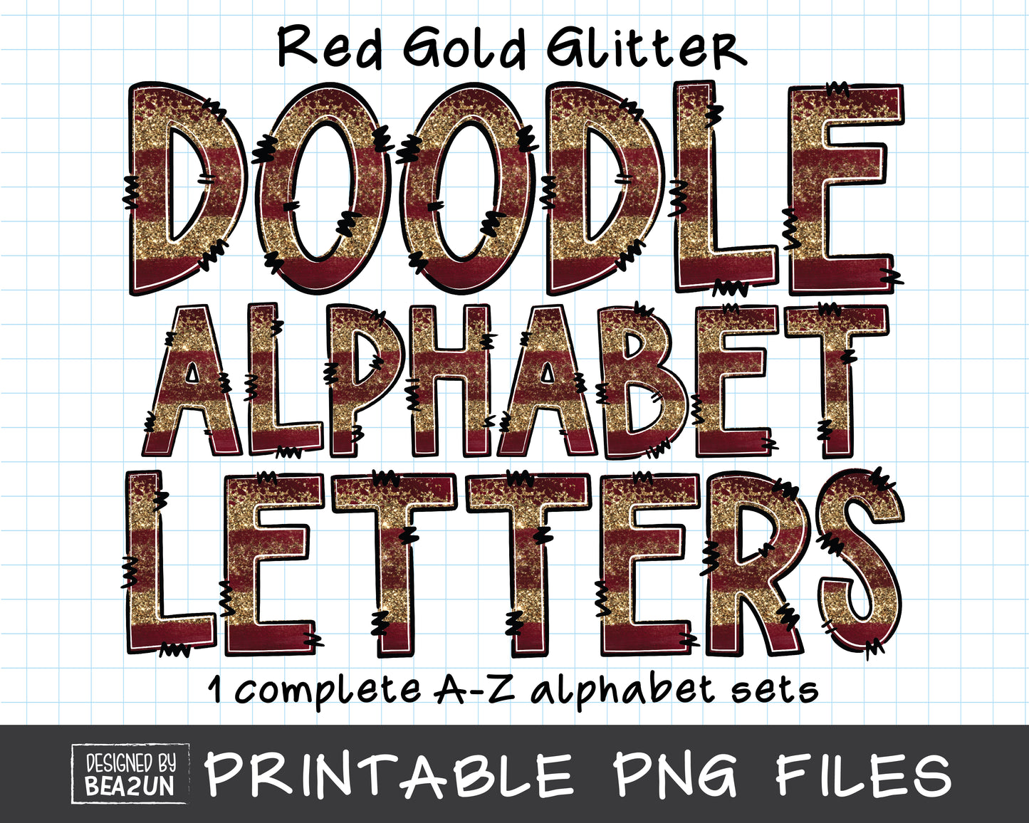 Red Gold Glitter Alphabet Letters