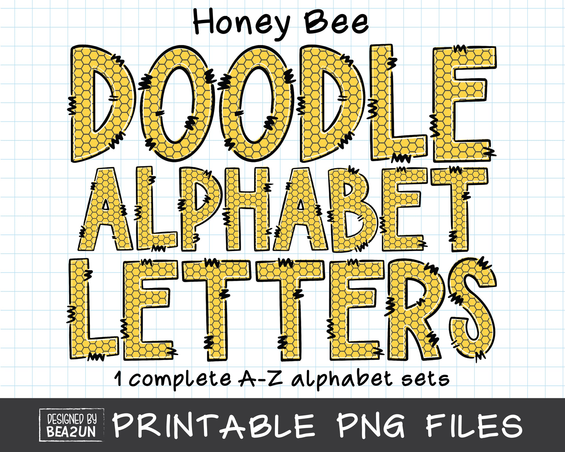 Honey Bee Alphabet PNG Sublimation