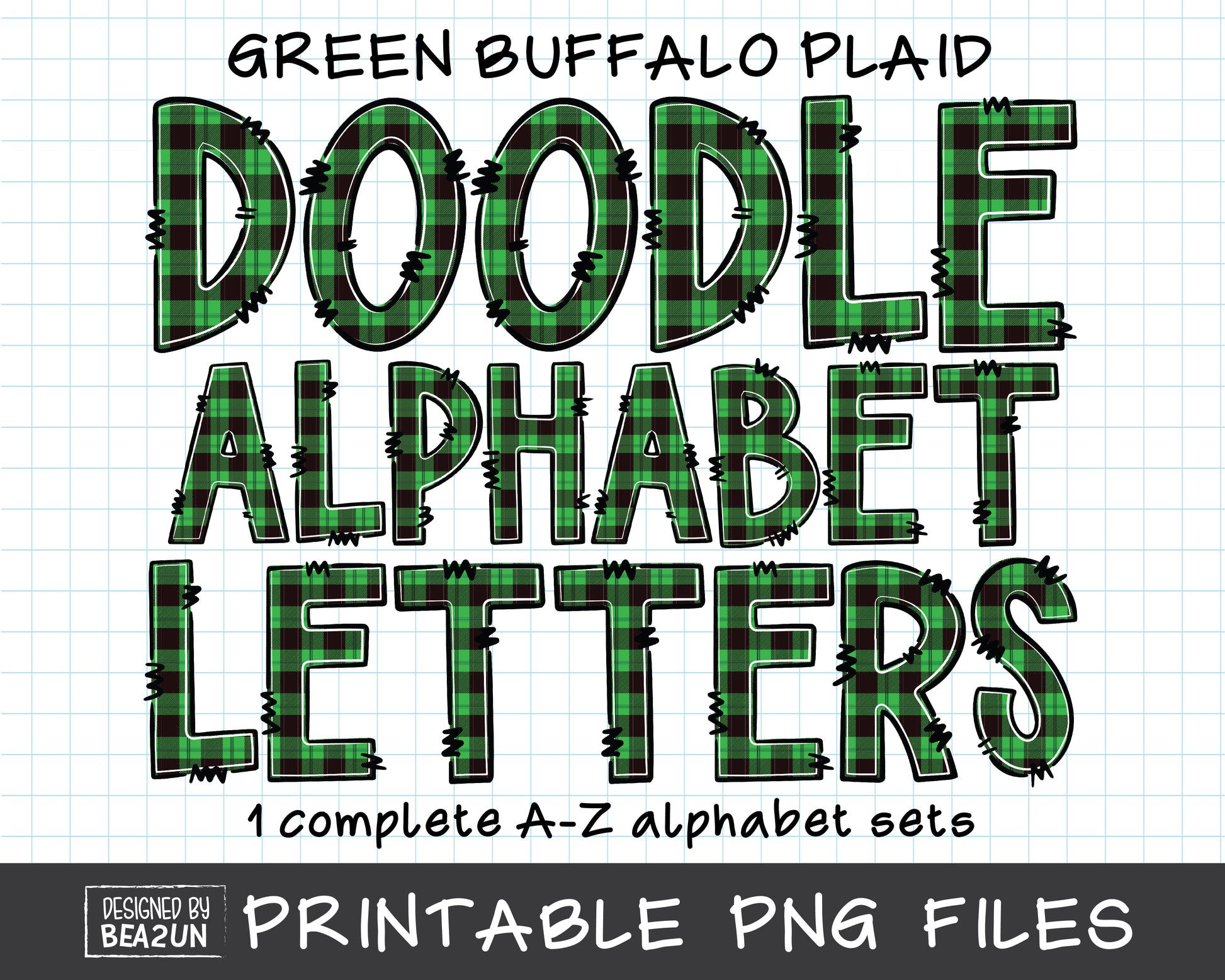 Green Buffalo Plaid Alphabet PNG Sublimation