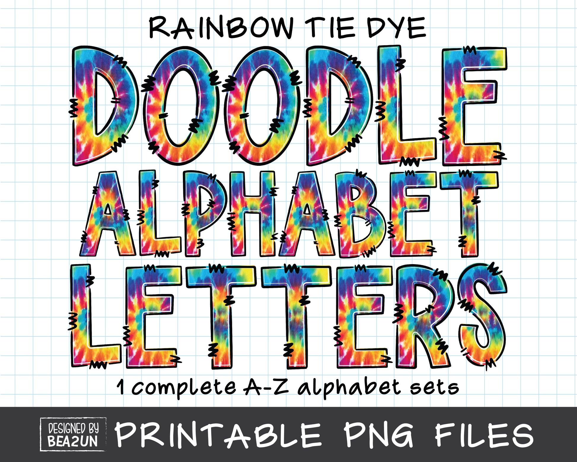 Rainbow Tie Dye Doodle Alphabet