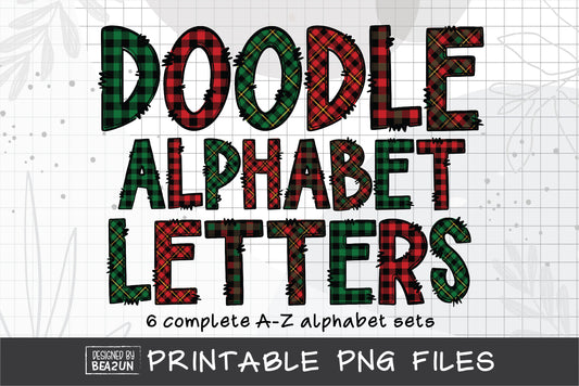 Plaid Christmas Doodle Letter