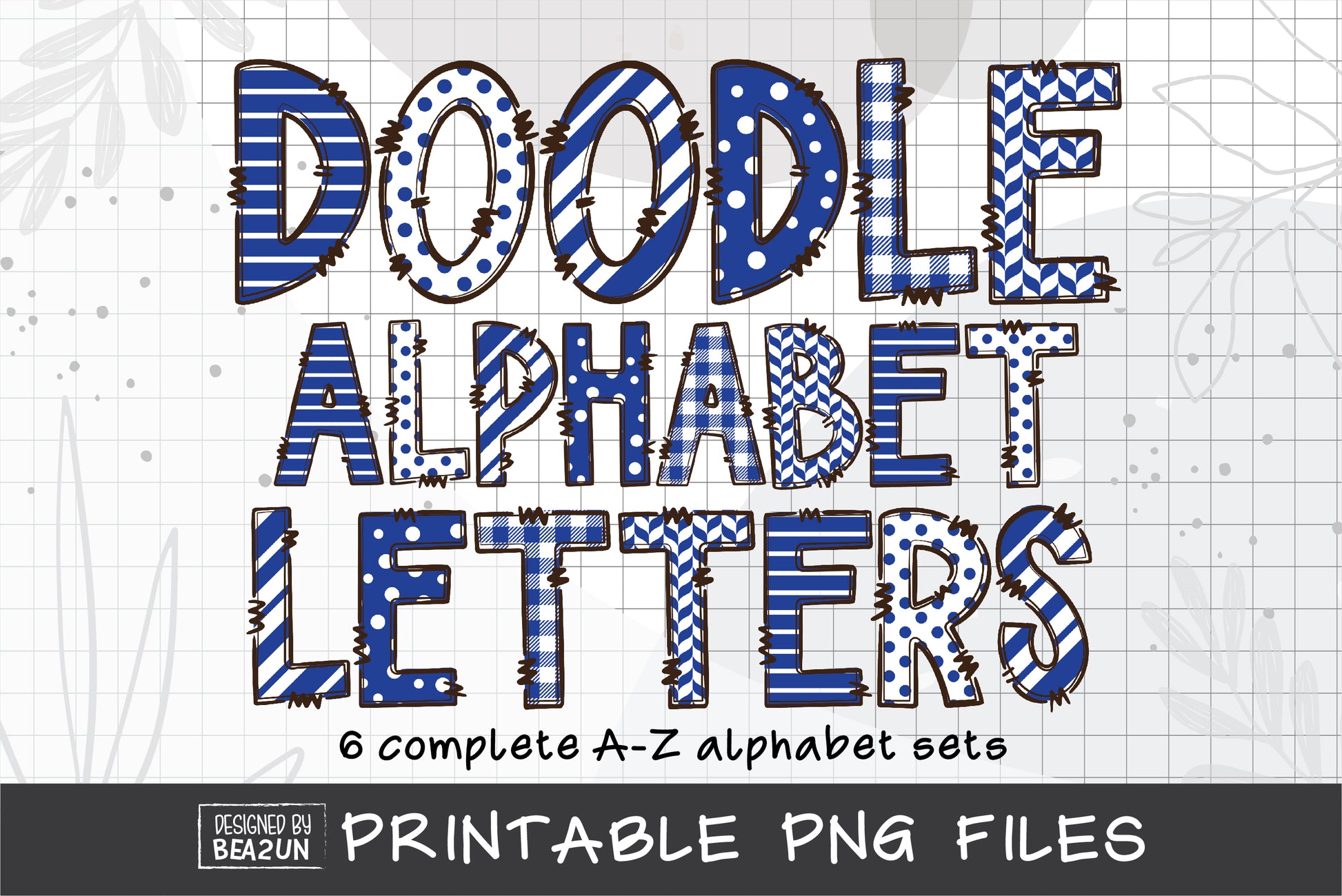 Blue and White Doodle Alphabet Letters Bundle