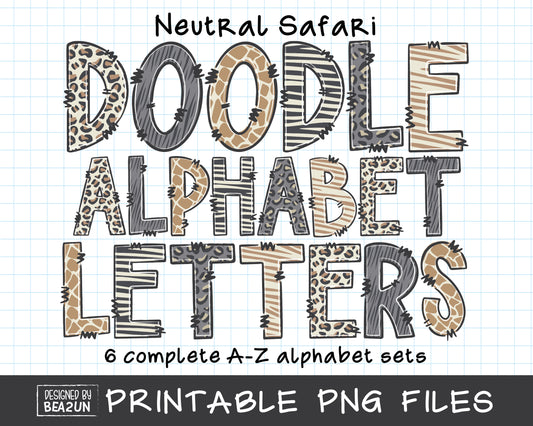 Neutral Safari Doodle Alphabet Letters Bundle,