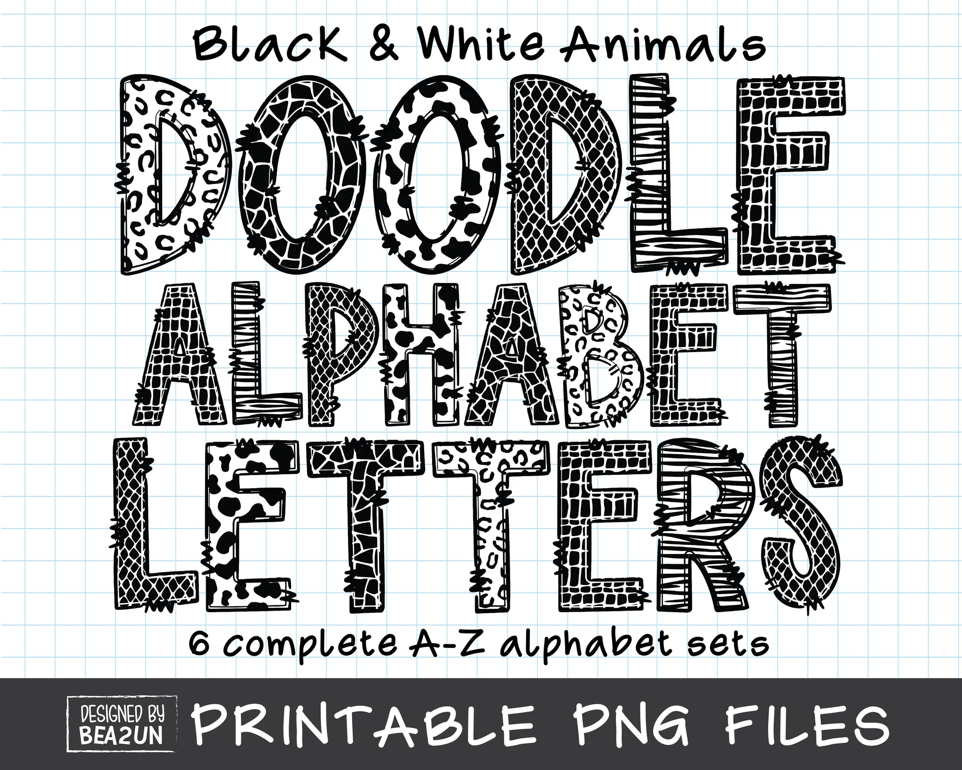 Safari Animals Skin Doodle Alphabet Letters