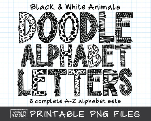 Safari Animals Skin Doodle Alphabet Letters