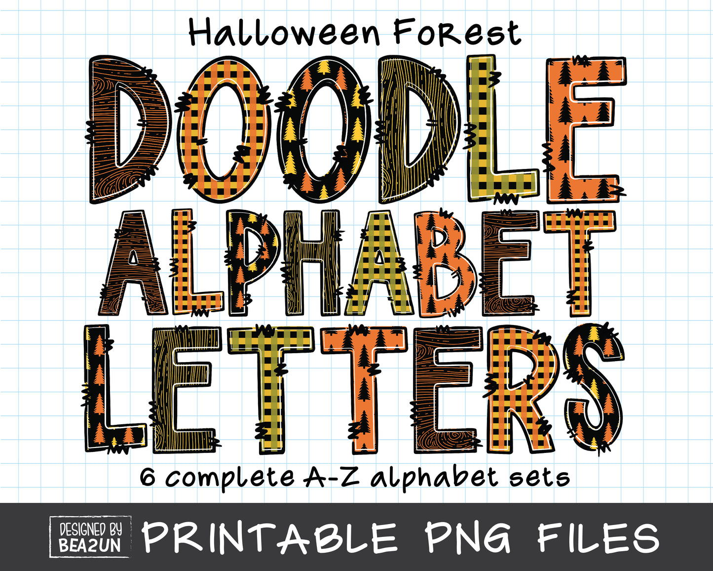 Halloween Forest Doodle Alphabet Letters Bundle