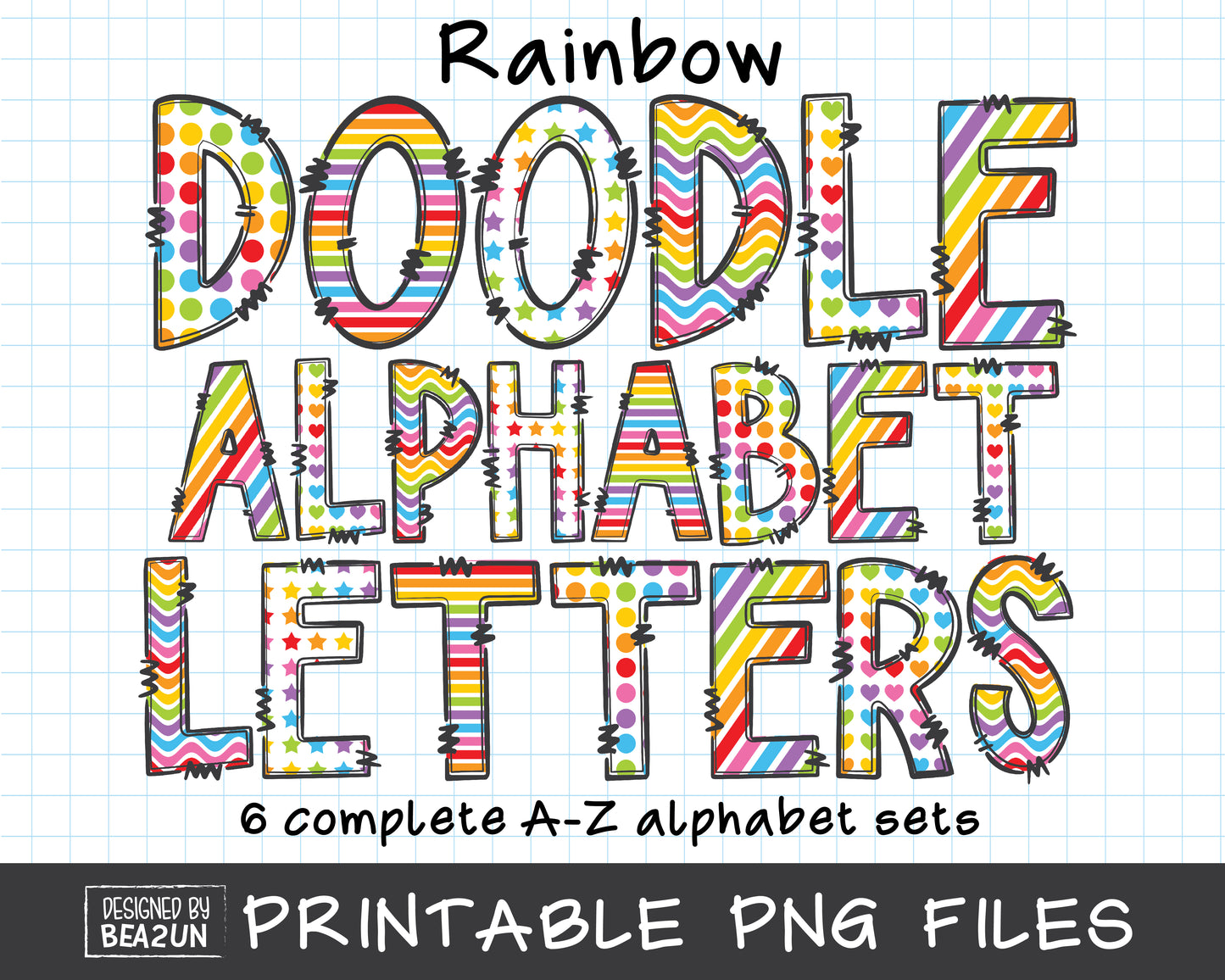 Rainbow Doodle Alphabet Letters Bundle