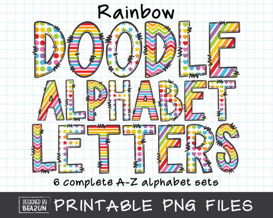 Rainbow Doodle Alphabet Letters Bundle