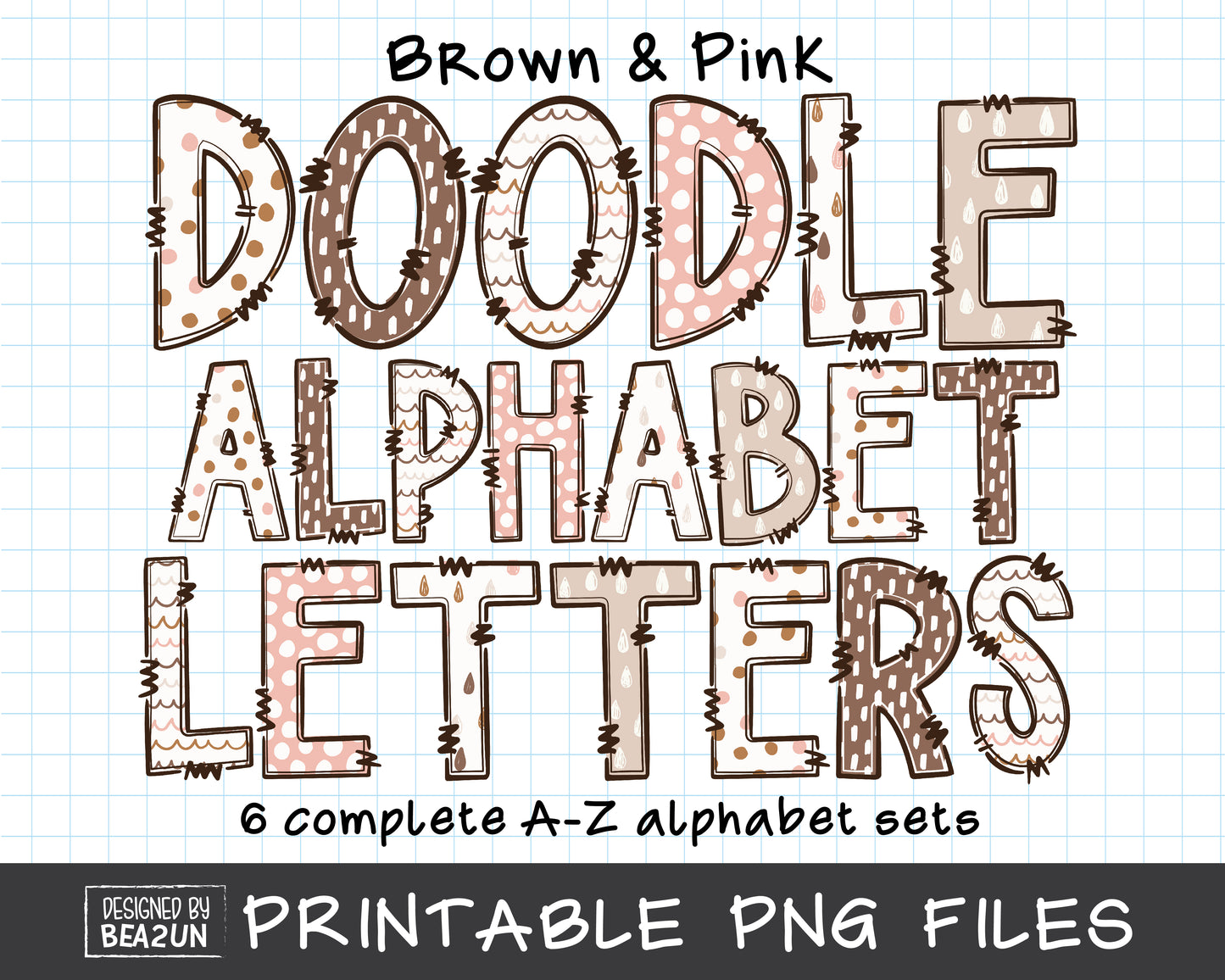 Boho Brown and Pink Doodle Letters Bundle