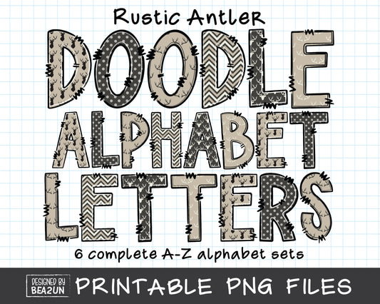 Rustic Antler Doodle Alphabet Letters Bundle