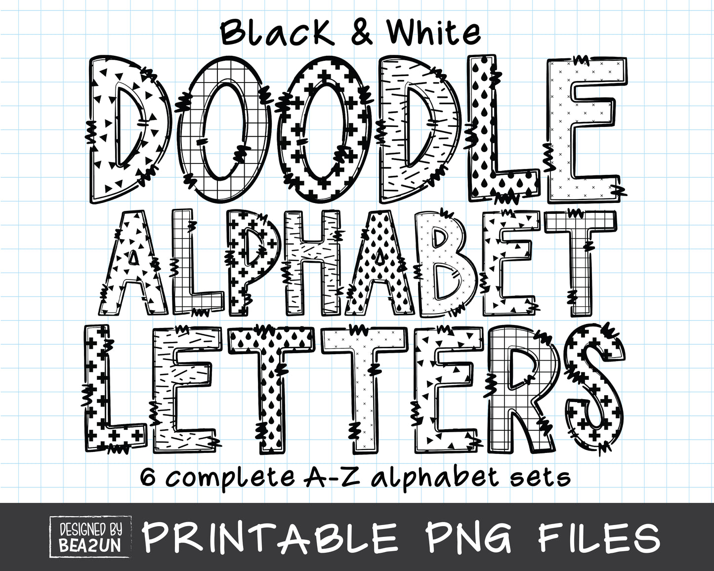 Black and White Doodle Letters Bundle