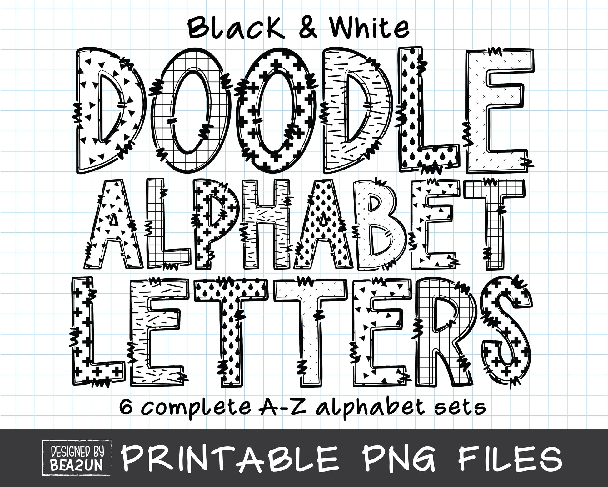 Black and White Doodle Letters Bundle