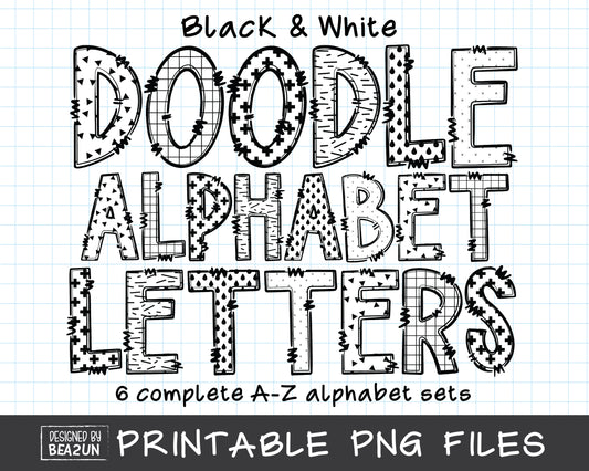 Black and White Doodle Letters Bundle