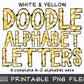 white & yellow doodle alphabet letters