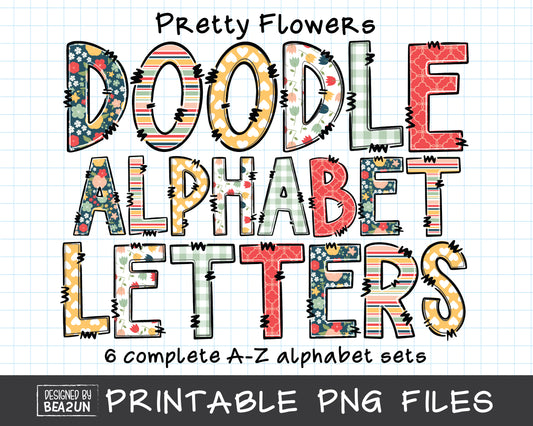 Flowers Doodle Alphabet Letters Bundle