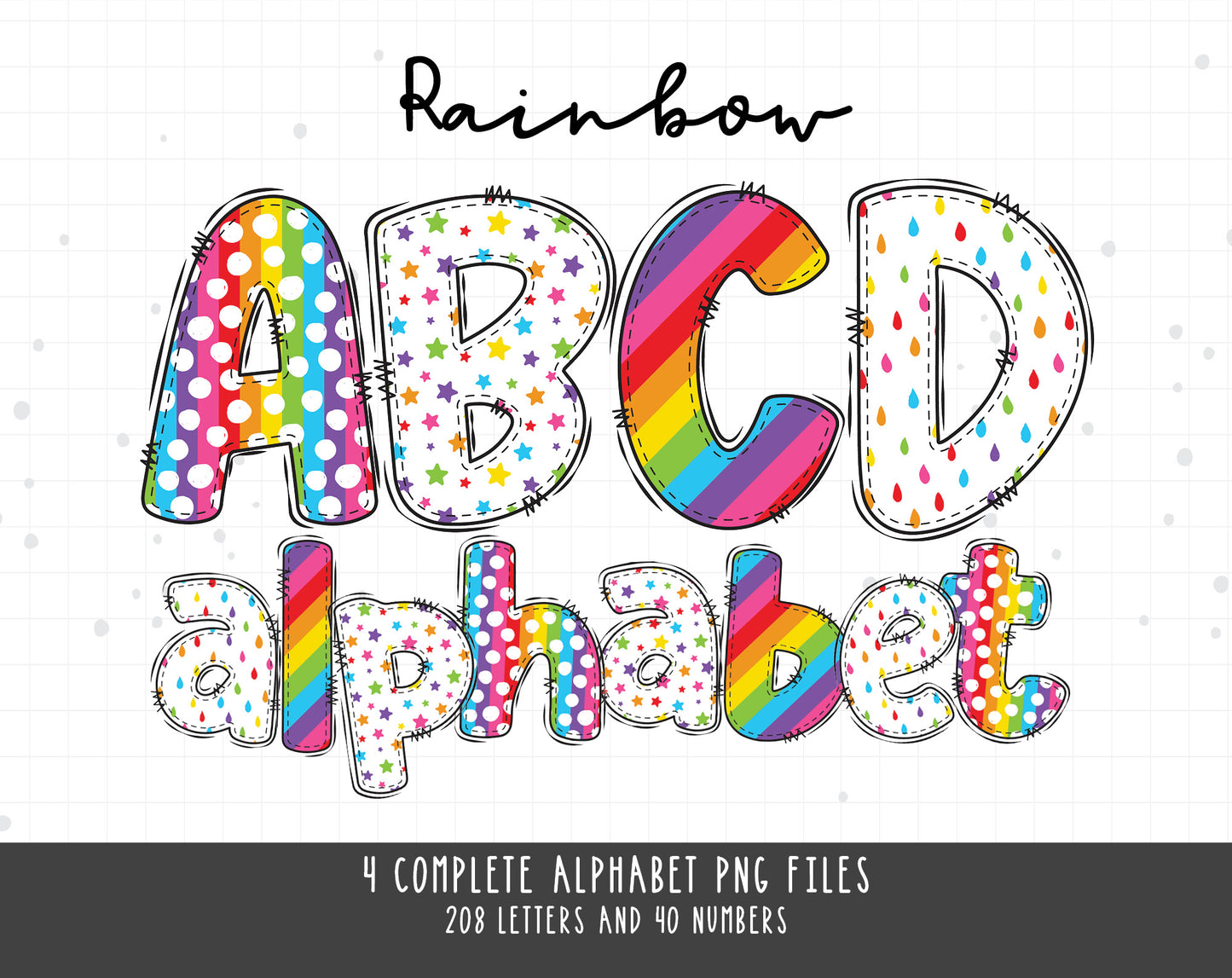 rainbow alphabet letters png sublimation