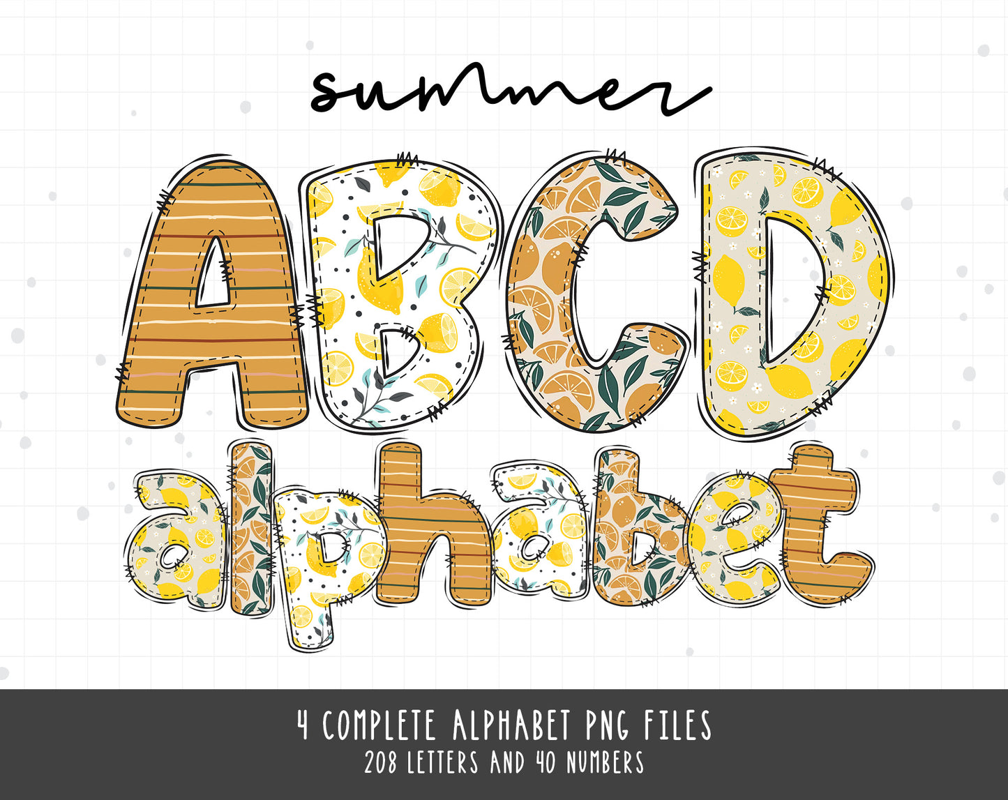 summer doodle alphabet letters