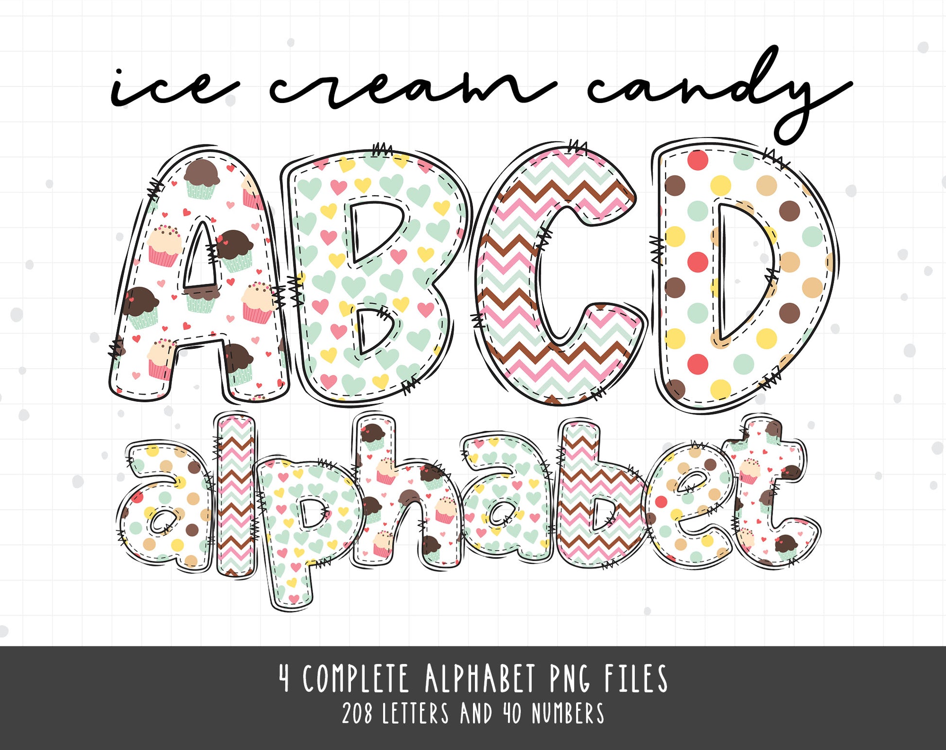 ice cream candy alphabet letters