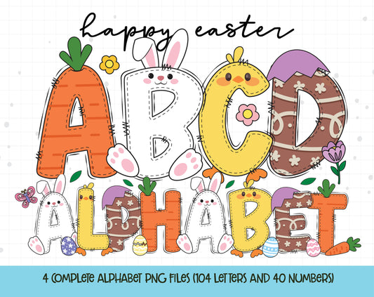 Easter Doodle Alphabet Letters PNG Sublimation