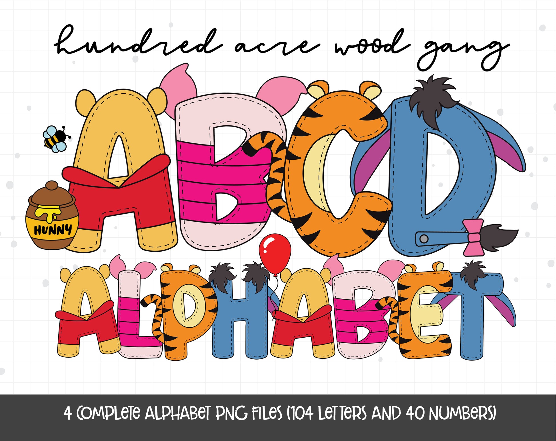 Winnie the Pooh PNG Alphabet Letters, Cuties Disney Pooh, Piglet, Eeyo
