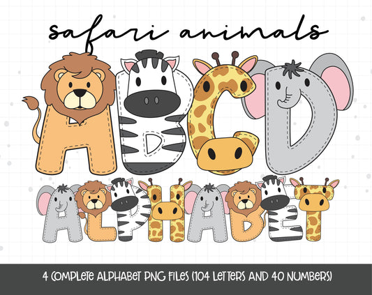 Safari Animal Alphabet Letters PNG Sublimation