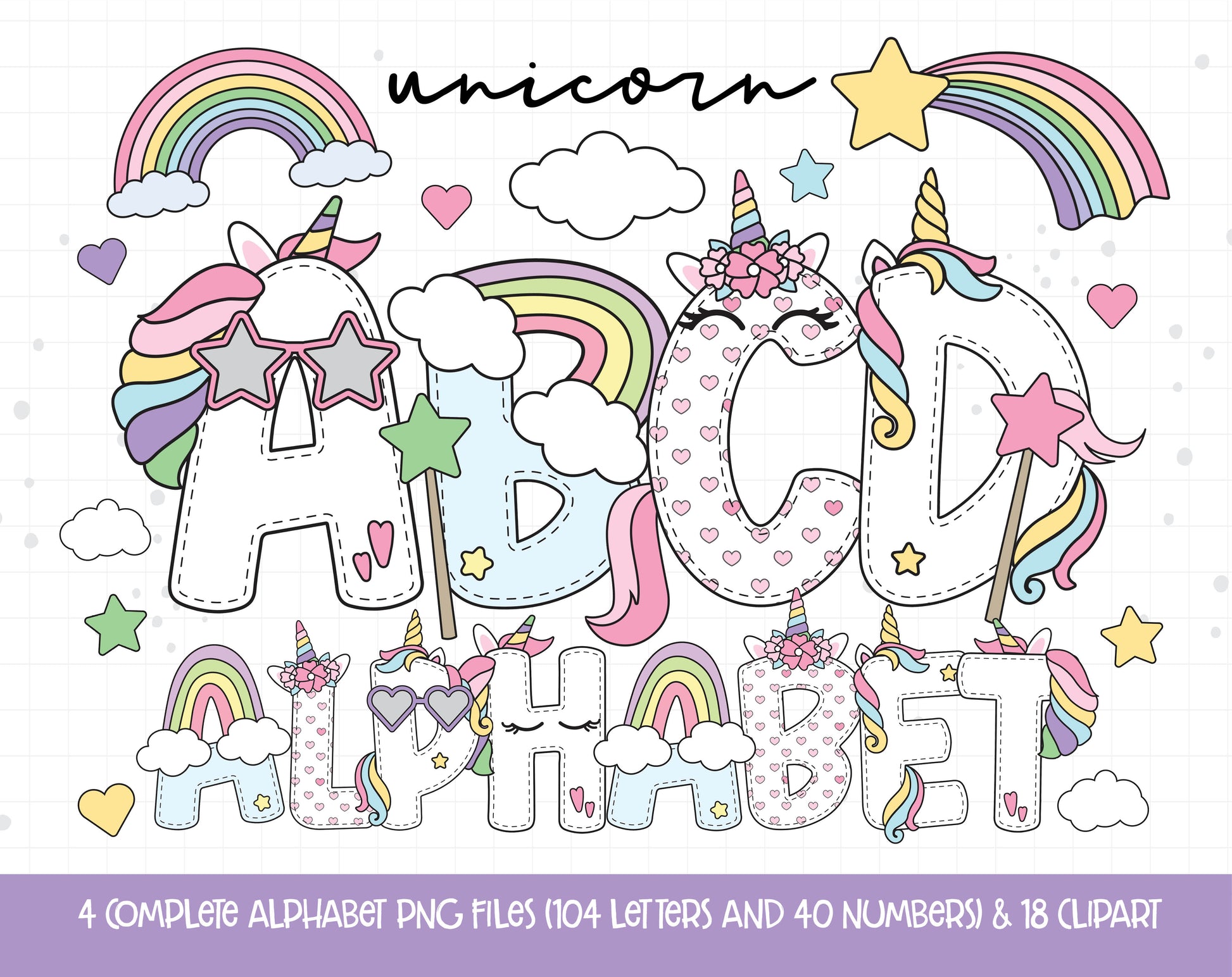 Unicorn Alphabet Letters PNG Sublimation